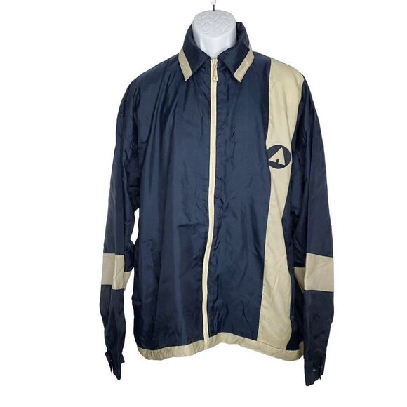Vtg Y2K Airwalk Skater Windbreaker Jacket Sz XL Navy Blue Tan Color Block - Picture 1 of 9